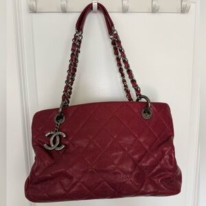 Chanel Red Quilted Shopping Tote Leather Bag